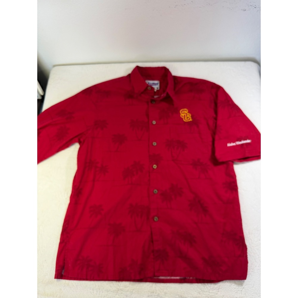 Reyn Spooner USC Trojans Aloha Weekender Shirt Mens Medium Red Palm Tree Cotton